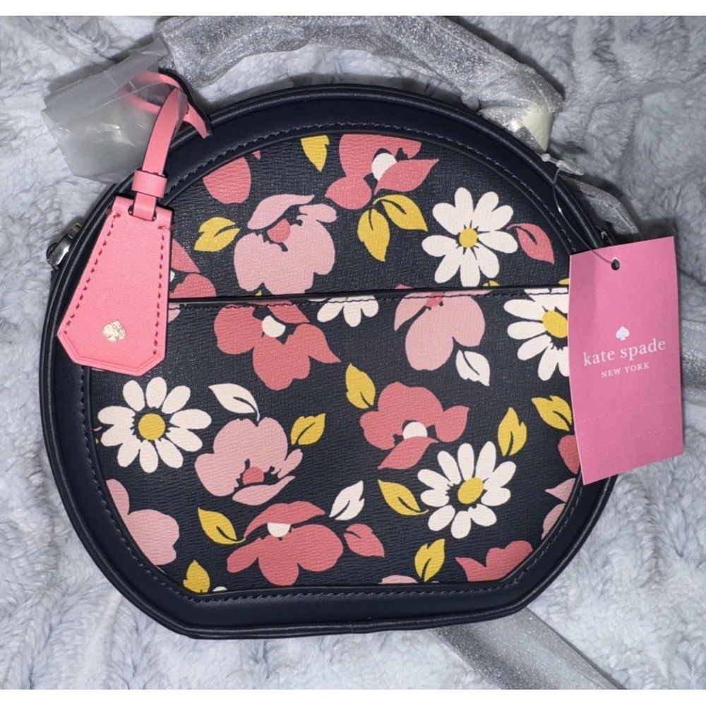 Kate Spade Black and Pink Floral Round Crossbody Bag